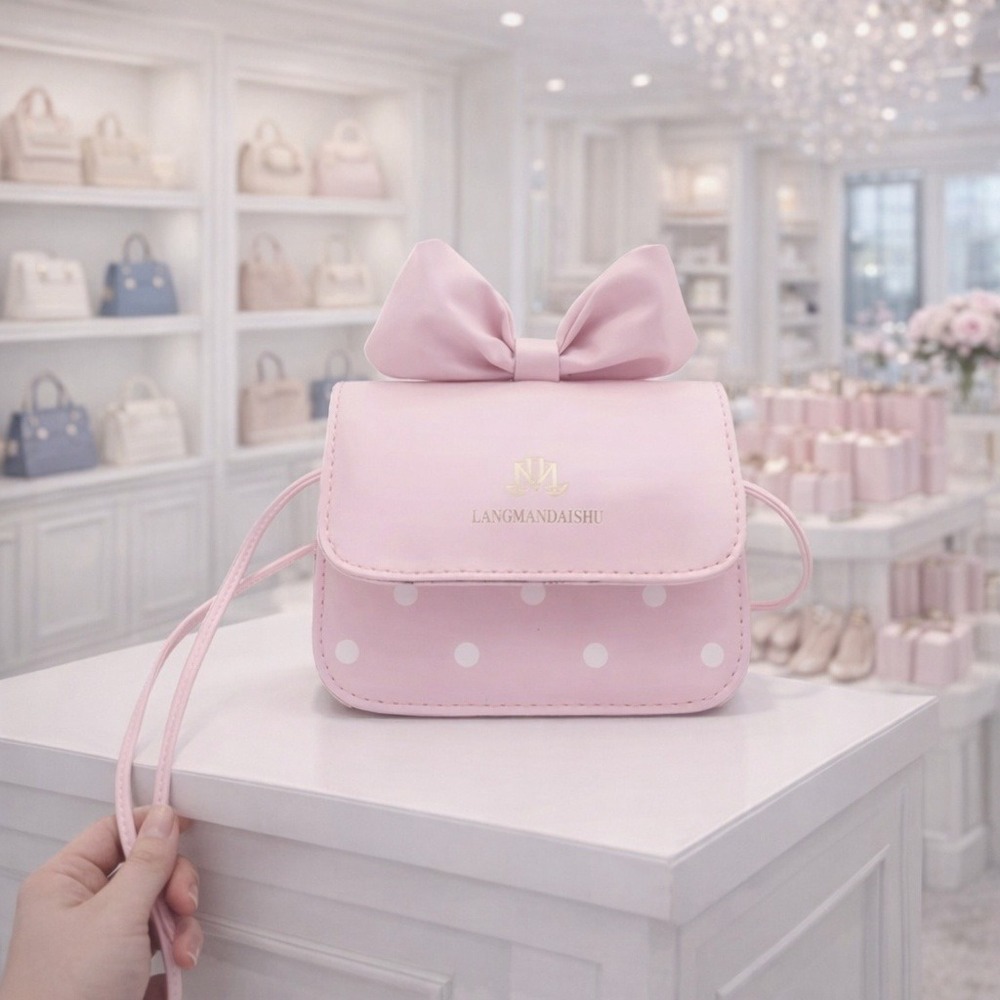 Purse Pink and white polka‎ dot with pink bow